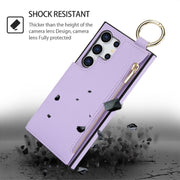 For Samsung Galaxy S24 Ultra 5G RFlD Anti-theft Double Buckle Ring Zipper Card Phone Case(Purple)