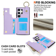 For Samsung Galaxy S24 Ultra 5G RFlD Anti-theft Double Buckle Ring Zipper Card Phone Case(Purple)