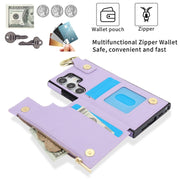 For Samsung Galaxy S24 Ultra 5G RFlD Anti-theft Double Buckle Ring Zipper Card Phone Case(Purple)
