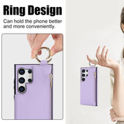 For Samsung Galaxy S24 Ultra 5G RFlD Anti-theft Double Buckle Ring Zipper Card Phone Case(Purple)