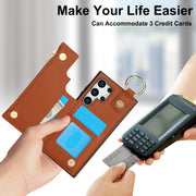 For Samsung Galaxy S24 Ultra 5G RFlD Anti-theft Double Buckle Ring Zipper Card Phone Case(Brown)