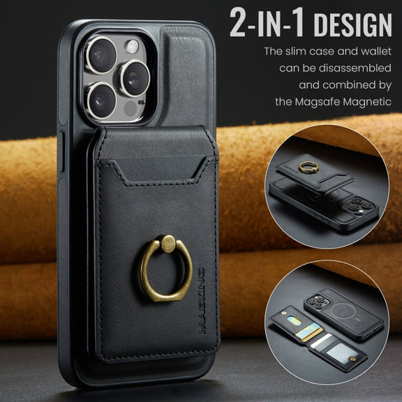 For iPhone 15 Plus DG.MING K1 MagSafe Detachable Wallet RFID Back Cover Phone Case(Black)
