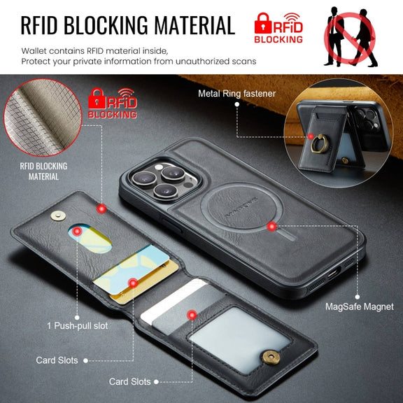 For iPhone 15 Plus DG.MING K1 MagSafe Detachable Wallet RFID Back Cover Phone Case(Black)