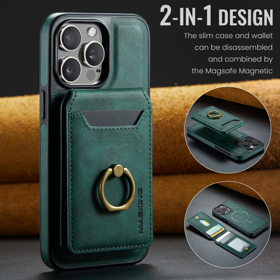 For iPhone 15 DG.MING K1 MagSafe Detachable Wallet RFID Back Cover Phone Case(Green)