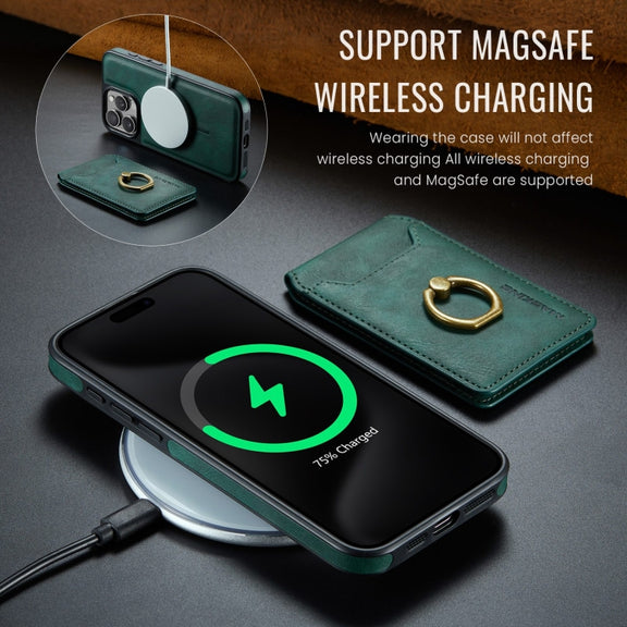 For iPhone 15 DG.MING K1 MagSafe Detachable Wallet RFID Back Cover Phone Case(Green)