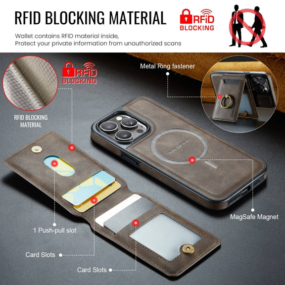 For iPhone 14 Plus DG.MING K1 MagSafe Detachable Wallet RFID Back Cover Phone Case(Coffee)