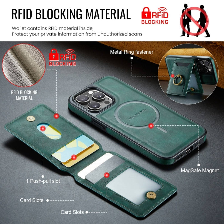 For iPhone 14 DG.MING K1 MagSafe Detachable Wallet RFID Back Cover Phone Case(Green)