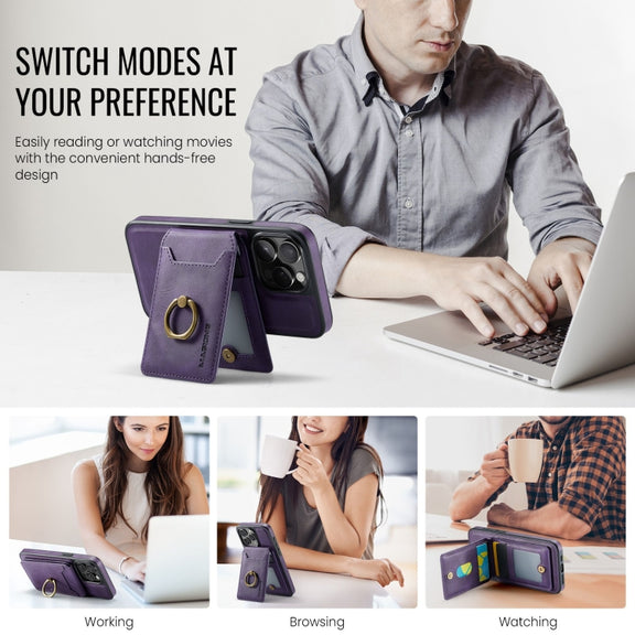 For iPhone 14 Pro DG.MING K1 MagSafe Detachable Wallet RFID Back Cover Phone Case(Purple)