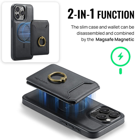 For iPhone 14 Pro Max DG.MING K1 MagSafe Detachable Wallet RFID Back Cover Phone Case(Black)