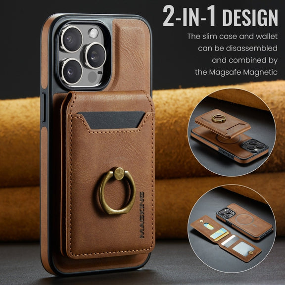 For iPhone 14 Pro Max DG.MING K1 MagSafe Detachable Wallet RFID Back Cover Phone Case(Brown)