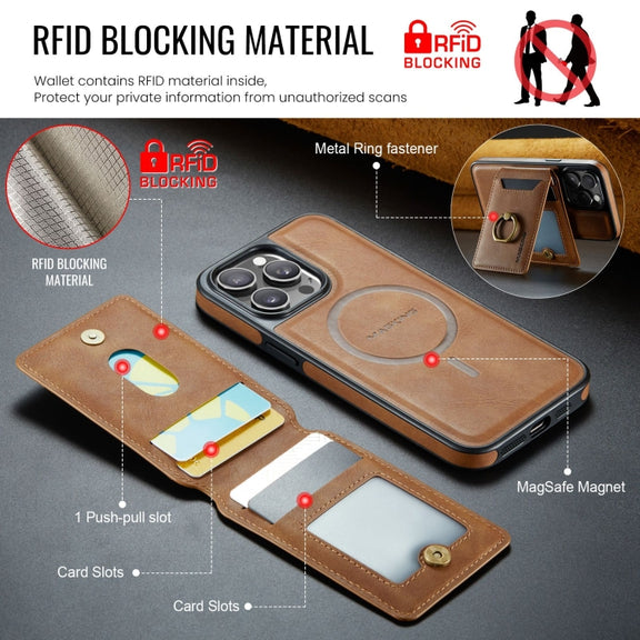 For iPhone 13 DG.MING K1 MagSafe Detachable Wallet RFID Back Cover Phone Case(Brown)