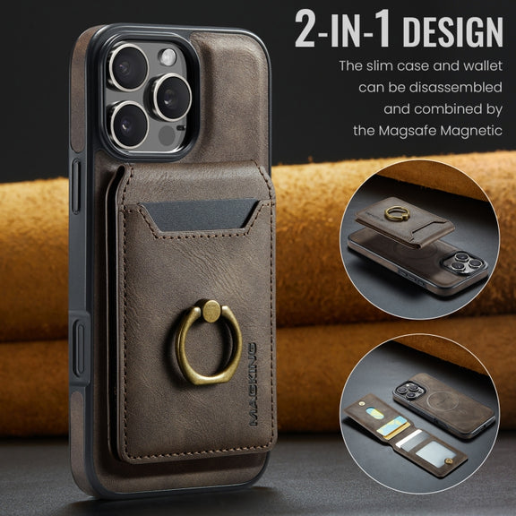 For iPhone 16 Pro Max DG.MING K1 MagSafe Detachable Wallet RFID Back Cover Phone Case(Coffee)