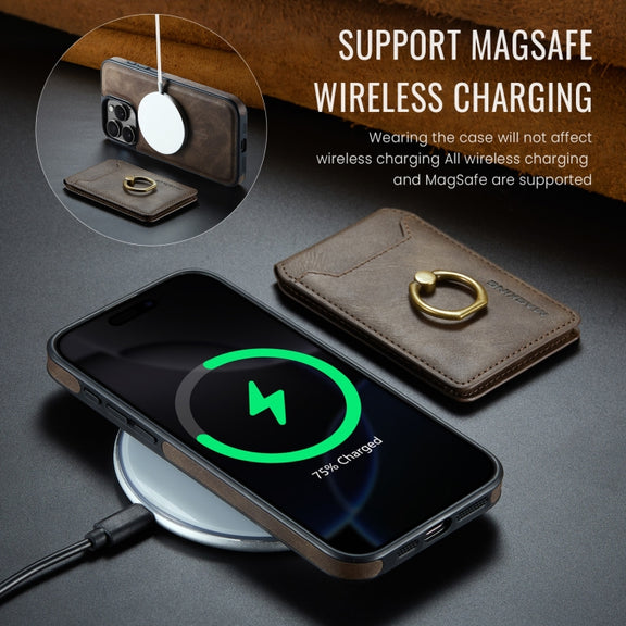 For iPhone 16 Pro Max DG.MING K1 MagSafe Detachable Wallet RFID Back Cover Phone Case(Coffee)