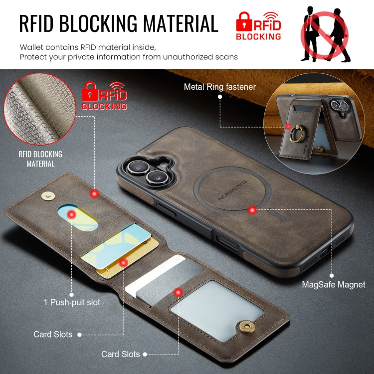 For iPhone 16 Plus DG.MING K1 MagSafe Detachable Wallet RFID Back Cover Phone Case(Coffee) - free shipping - PMC Jewellery - Order now!
