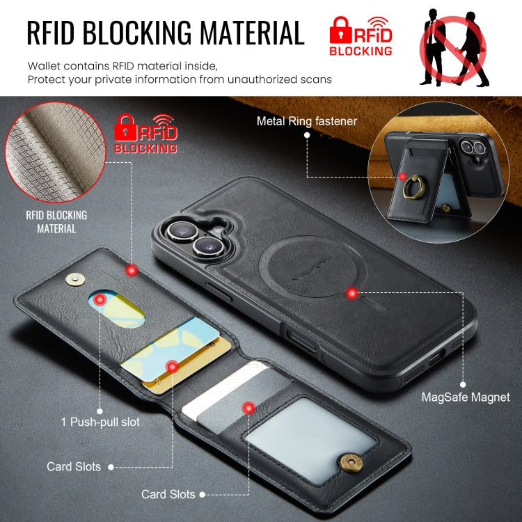 For iPhone 16 Plus DG.MING K1 MagSafe Detachable Wallet RFID Back Cover Phone Case(Black) - free shipping - PMC Jewellery - Order now!