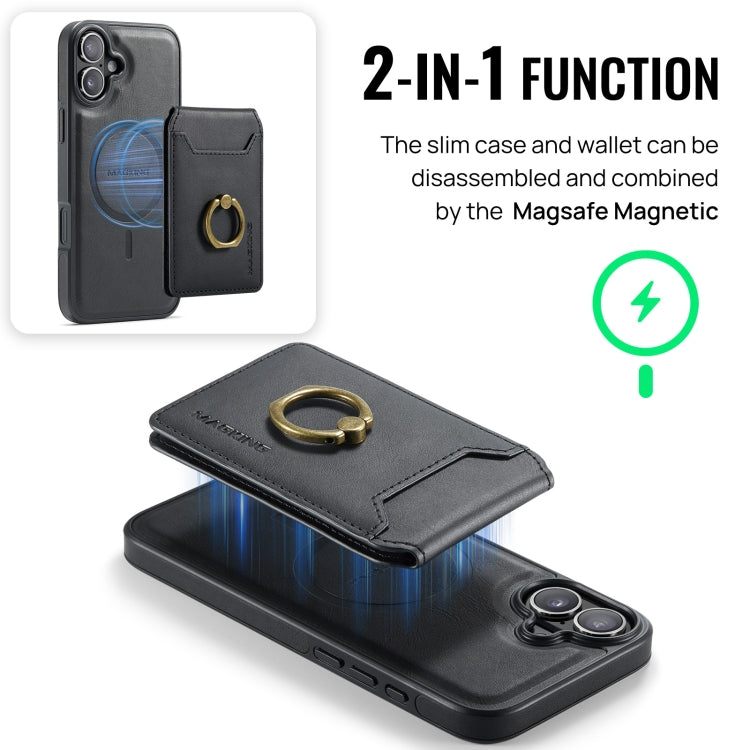 For iPhone 16 Plus DG.MING K1 MagSafe Detachable Wallet RFID Back Cover Phone Case(Black) - free shipping - PMC Jewellery - Order now!