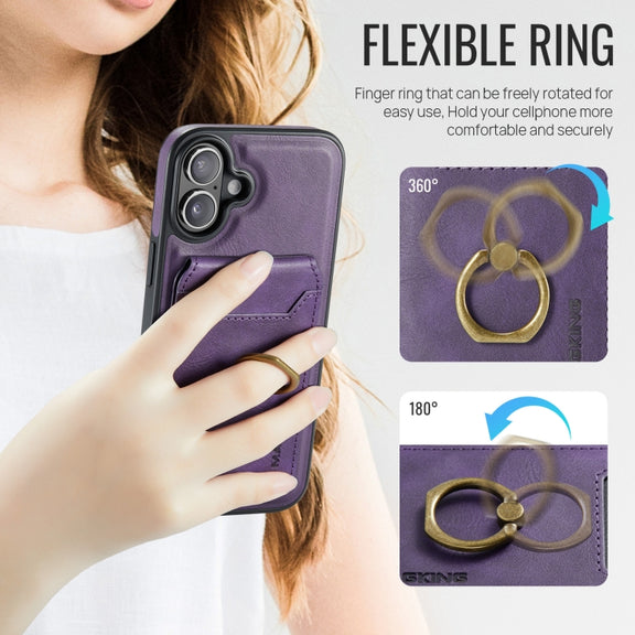For iPhone 16 Plus DG.MING K1 MagSafe Detachable Wallet RFID Back Cover Phone Case(Purple)