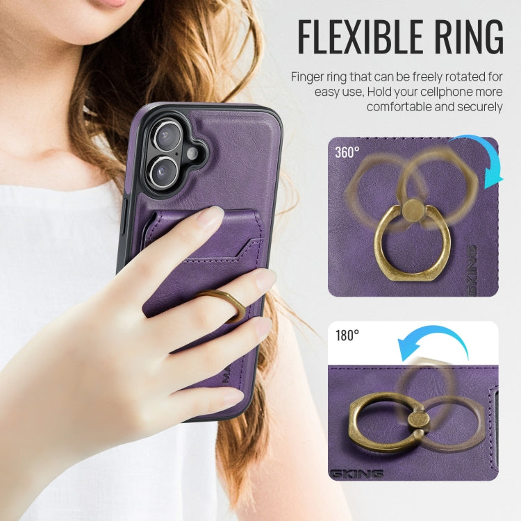 For iPhone 16 Plus DG.MING K1 MagSafe Detachable Wallet RFID Back Cover Phone Case(Purple)