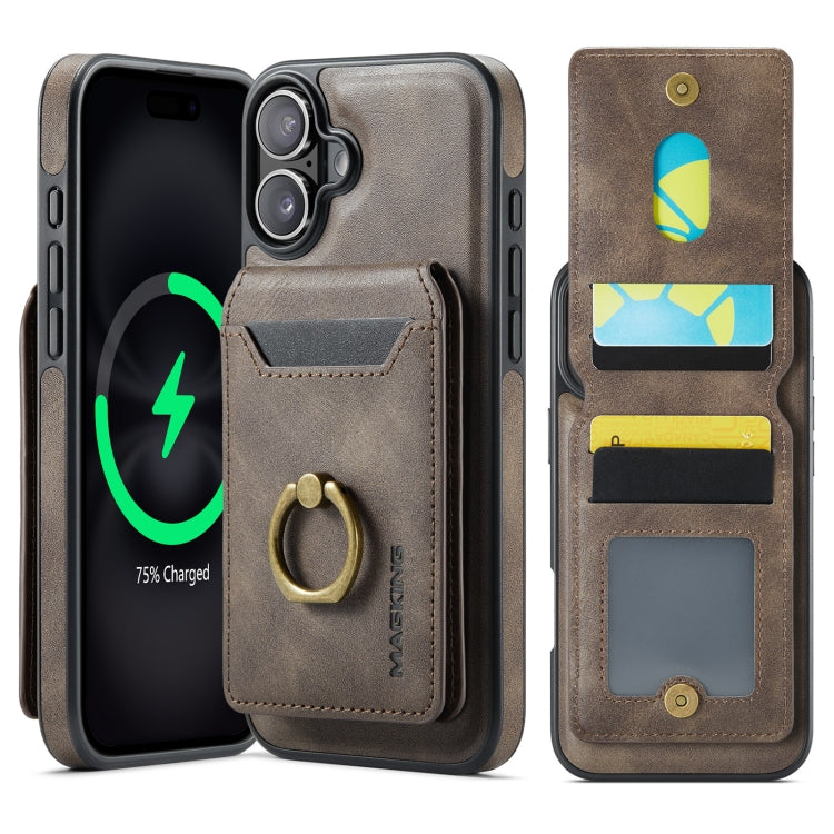 For iPhone 16 DG.MING K1 MagSafe Detachable Wallet RFID Back Cover Phone Case(Coffee) - free shipping - PMC Jewellery - Order now!