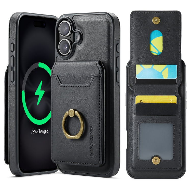 For iPhone 16 DG.MING K1 MagSafe Detachable Wallet RFID Back Cover Phone Case(Black) - free shipping - PMC Jewellery - Order now!