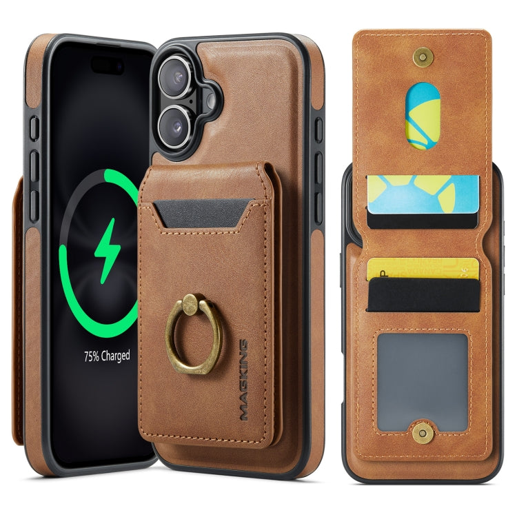 For iPhone 16 DG.MING K1 MagSafe Detachable Wallet RFID Back Cover Phone Case(Brown) - free shipping - PMC Jewellery - Order now!