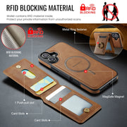 For iPhone 16 DG.MING K1 MagSafe Detachable Wallet RFID Back Cover Phone Case(Brown)