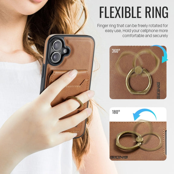 For iPhone 16 DG.MING K1 MagSafe Detachable Wallet RFID Back Cover Phone Case(Brown)