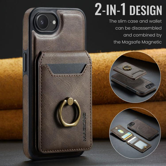 For iPhone 16e DG.MING K1 MagSafe Detachable Wallet RFID Back Cover Phone Case(Coffee)