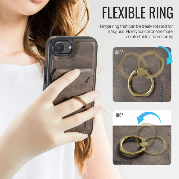 For iPhone 16e DG.MING K1 MagSafe Detachable Wallet RFID Back Cover Phone Case(Coffee)