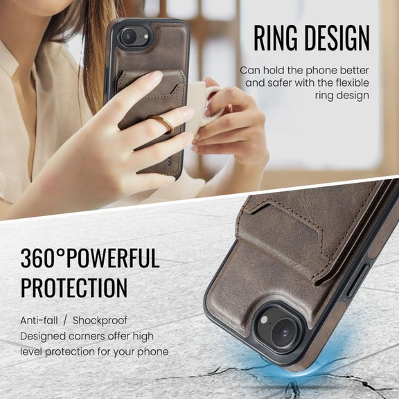 For iPhone 16e DG.MING K1 MagSafe Detachable Wallet RFID Back Cover Phone Case(Coffee)