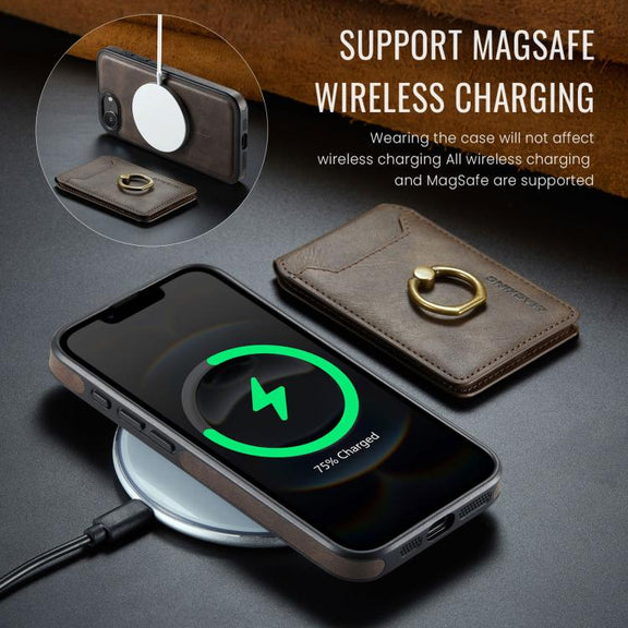 For iPhone 16e DG.MING K1 MagSafe Detachable Wallet RFID Back Cover Phone Case(Coffee)