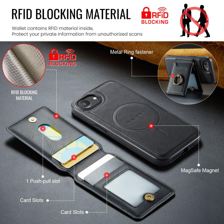 For iPhone 16e DG.MING K1 MagSafe Detachable Wallet RFID Back Cover Phone Case(Black) - free shipping - PMc TechLife - Order now!