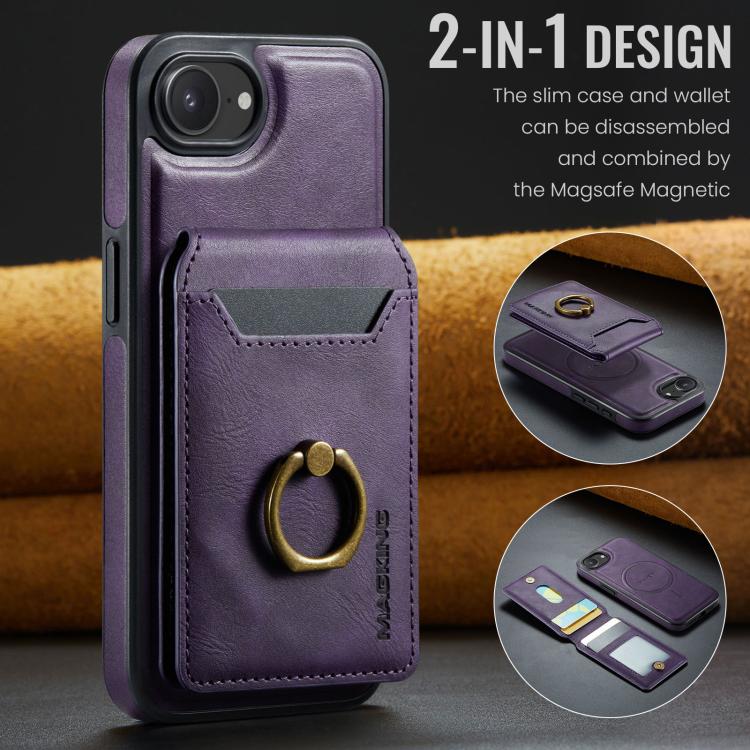 For iPhone 16e DG.MING K1 MagSafe Detachable Wallet RFID Back Cover Phone Case(Purple) - free shipping - PMc TechLife - Order now!