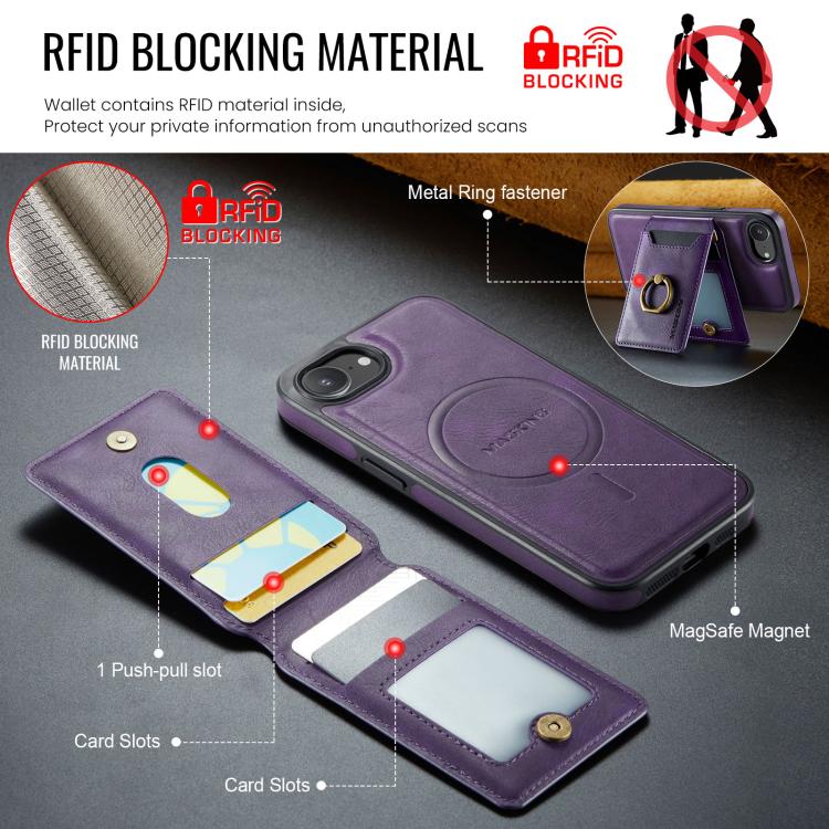 For iPhone 16e DG.MING K1 MagSafe Detachable Wallet RFID Back Cover Phone Case(Purple) - free shipping - PMc TechLife - Order now!