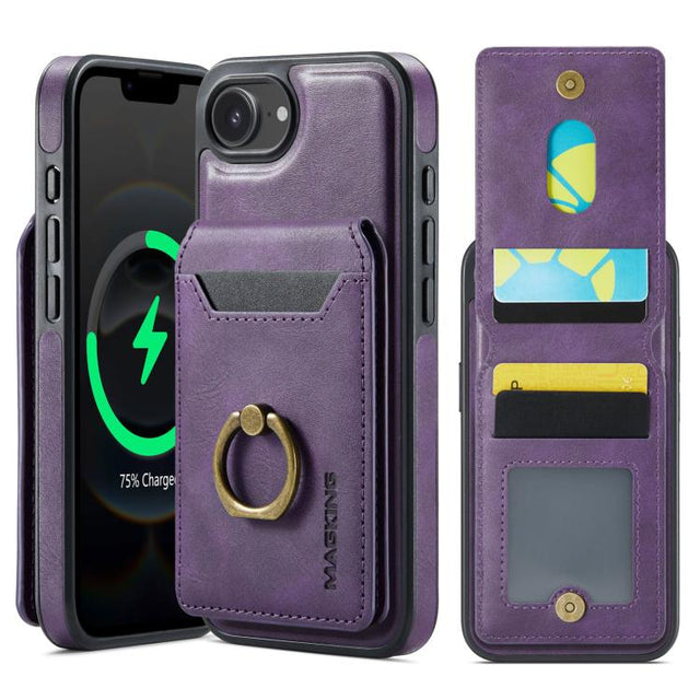For iPhone 16e DG.MING K1 MagSafe Detachable Wallet RFID Back Cover Phone Case(Purple)