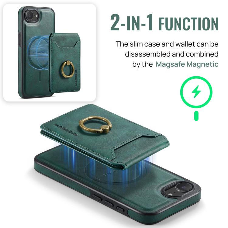 For iPhone 16e DG.MING K1 MagSafe Detachable Wallet RFID Back Cover Phone Case(Green) - free shipping - PMc TechLife - Order now!