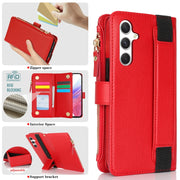 For Samsung Galaxy S24 5G Wristband Holder Zipper Purse RFID Leather Phone Case(Red)