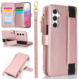 For Samsung Galaxy S24 5G Wristband Holder Zipper Purse RFID Leather Phone Case(Rose Gold) - free shipping - PMC Jewellery - Order now!