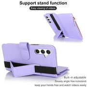For Samsung Galaxy S24 5G Wristband Holder Zipper Purse RFID Leather Phone Case(Purple)