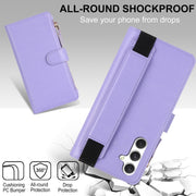 For Samsung Galaxy S24 5G Wristband Holder Zipper Purse RFID Leather Phone Case(Purple)