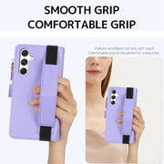 For Samsung Galaxy S24 5G Wristband Holder Zipper Purse RFID Leather Phone Case(Purple)