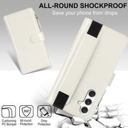 For Samsung Galaxy S24 5G Wristband Holder Zipper Purse RFID Leather Phone Case(White)