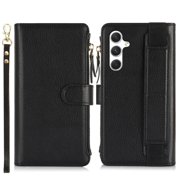 For Samsung Galaxy S24+ 5G Wristband Holder Zipper Purse RFID Leather Phone Case(Black)