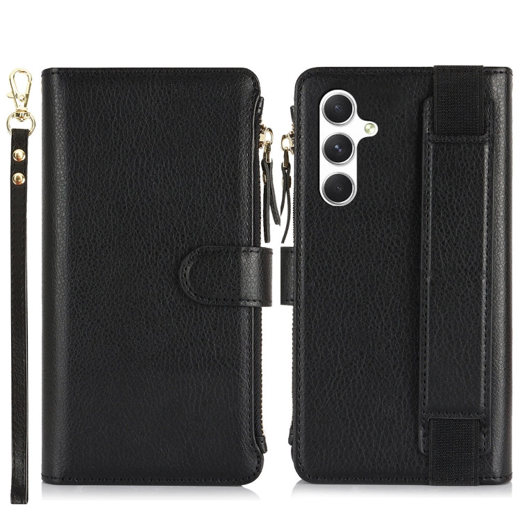 For Samsung Galaxy S24+ 5G Wristband Holder Zipper Purse RFID Leather Phone Case(Black)
