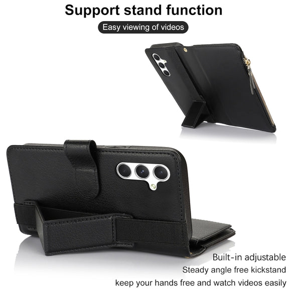 For Samsung Galaxy S24+ 5G Wristband Holder Zipper Purse RFID Leather Phone Case(Black)