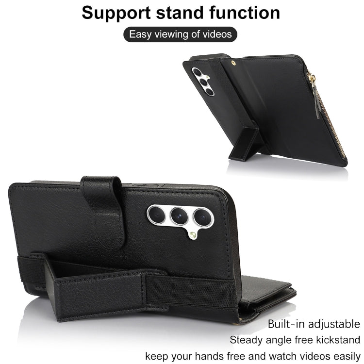 For Samsung Galaxy S24+ 5G Wristband Holder Zipper Purse RFID Leather Phone Case(Black)