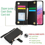For Samsung Galaxy S24+ 5G Wristband Holder Zipper Purse RFID Leather Phone Case(Black)
