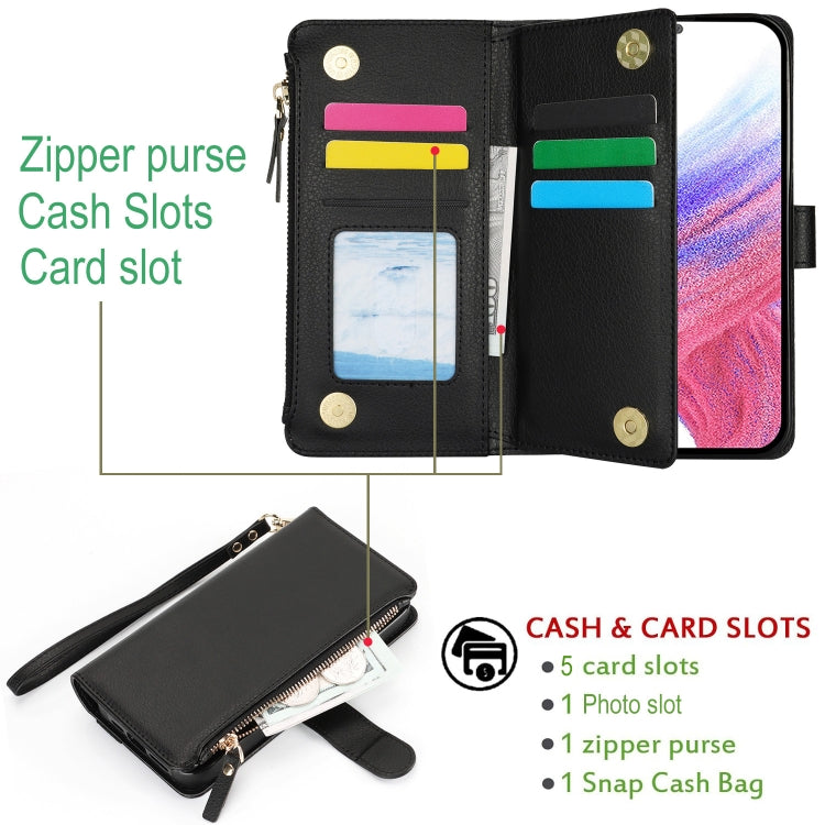For Samsung Galaxy S24+ 5G Wristband Holder Zipper Purse RFID Leather Phone Case(Black)