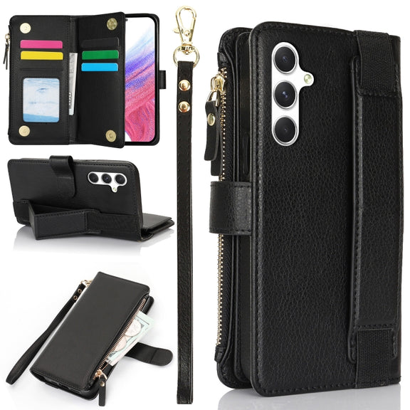 For Samsung Galaxy S24+ 5G Wristband Holder Zipper Purse RFID Leather Phone Case(Black)