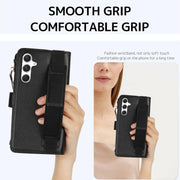 For Samsung Galaxy S24+ 5G Wristband Holder Zipper Purse RFID Leather Phone Case(Black)